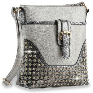 Pewter Rhinestone Crossbody Sling Medium Crossbody Bag Cell Phone Purse Handbag